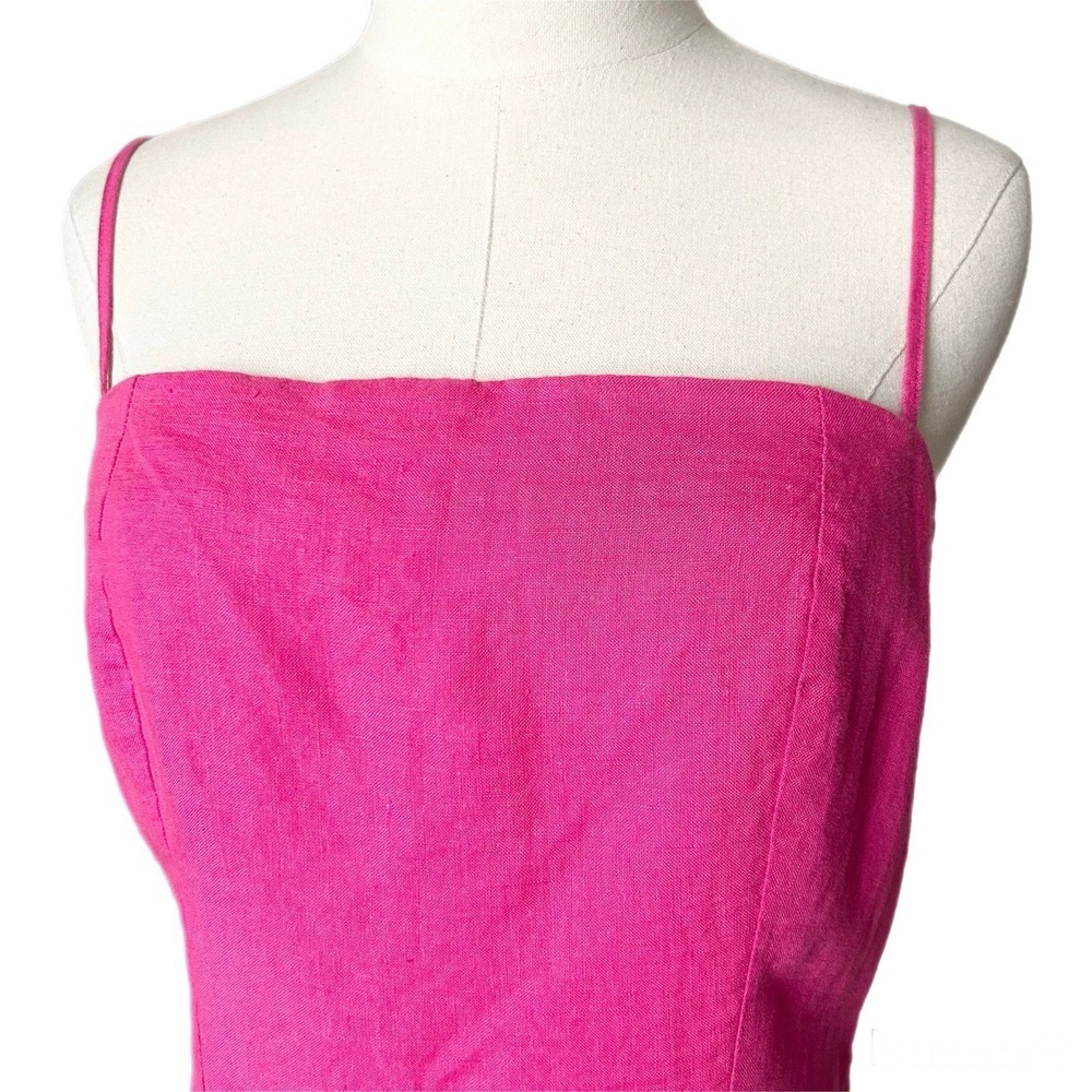 & Other Stories Hot Pink Linen Ruffle Mini Dress Smocked Back Size EUR 42 US 10 - Picture 3 of 6